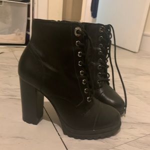 Laced Up Heeled Combat Style Bootie